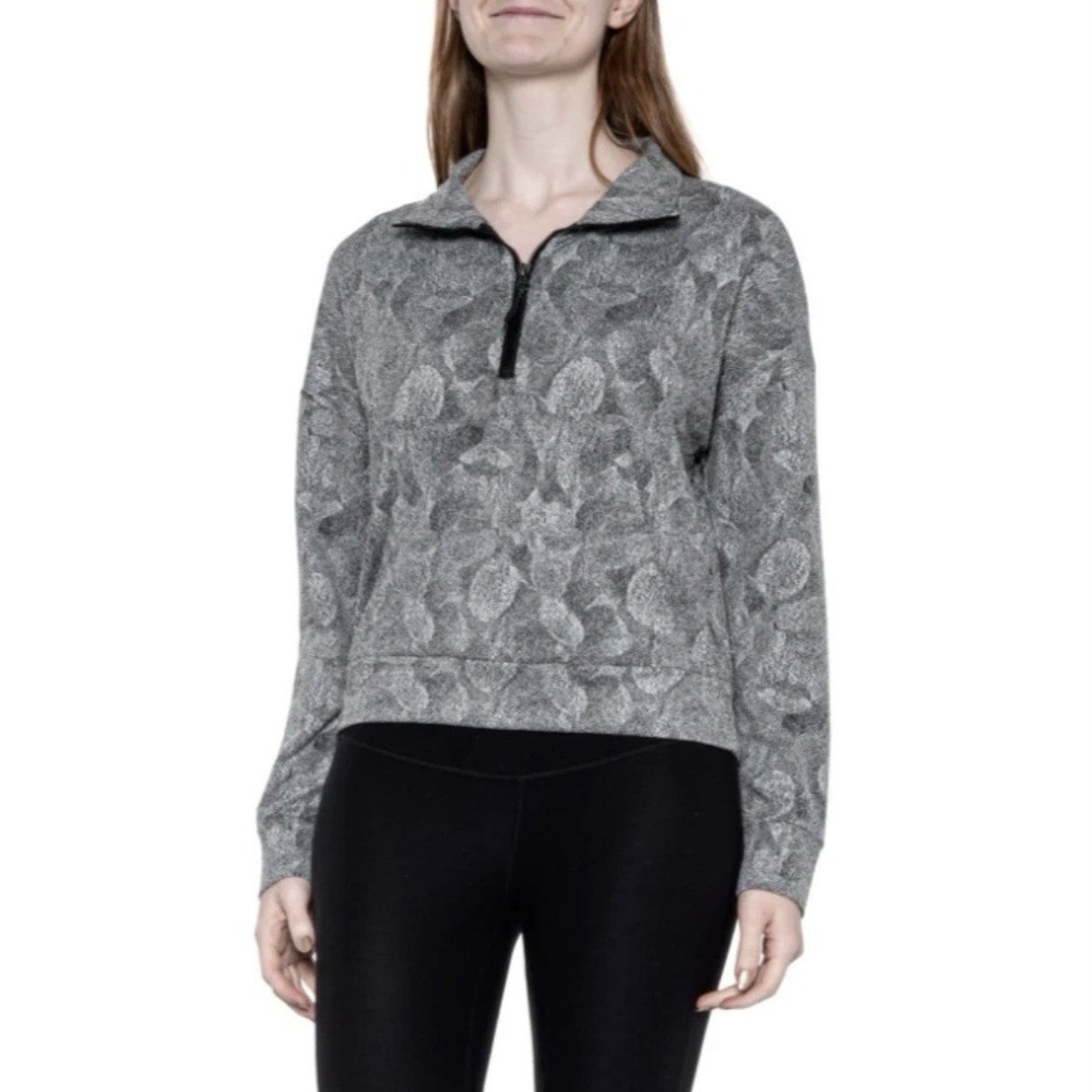 NWT Kyodan Outdoor Women's Quarter Zip Pullover - Gray Floral -‎ Size Medium
